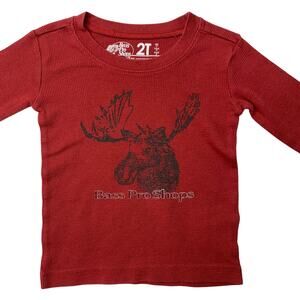 Bass Pro Shops Boys 2T Moose Logo Long Sleeve Red Waffle Thermal Soft Cotton